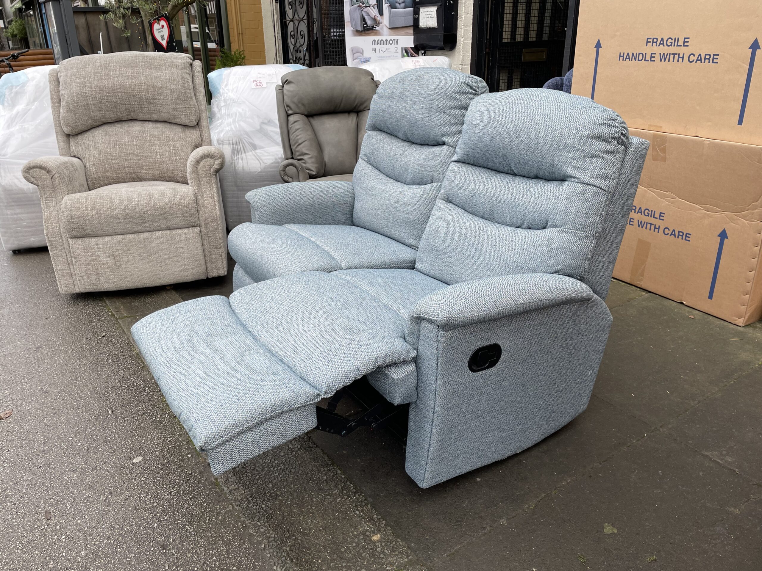 Celebrity Pembroke Two Seater Manual Recliner Settee in Aqua Clean Koni Ocean